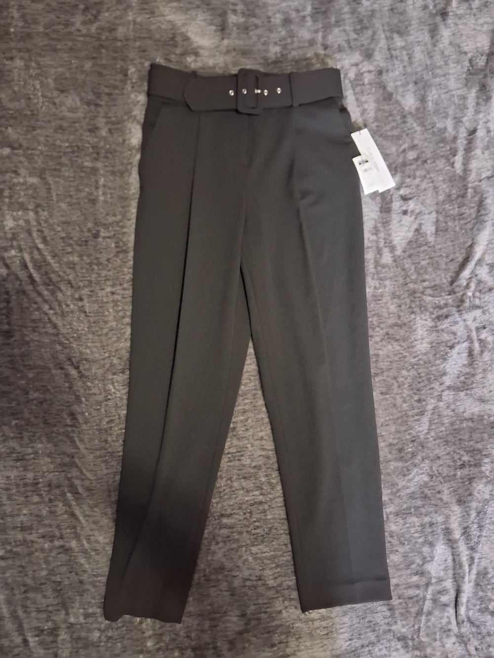 NWT Calvin Klein Black Pleated High-Rise Belted Straight Leg Pants Women Size 2